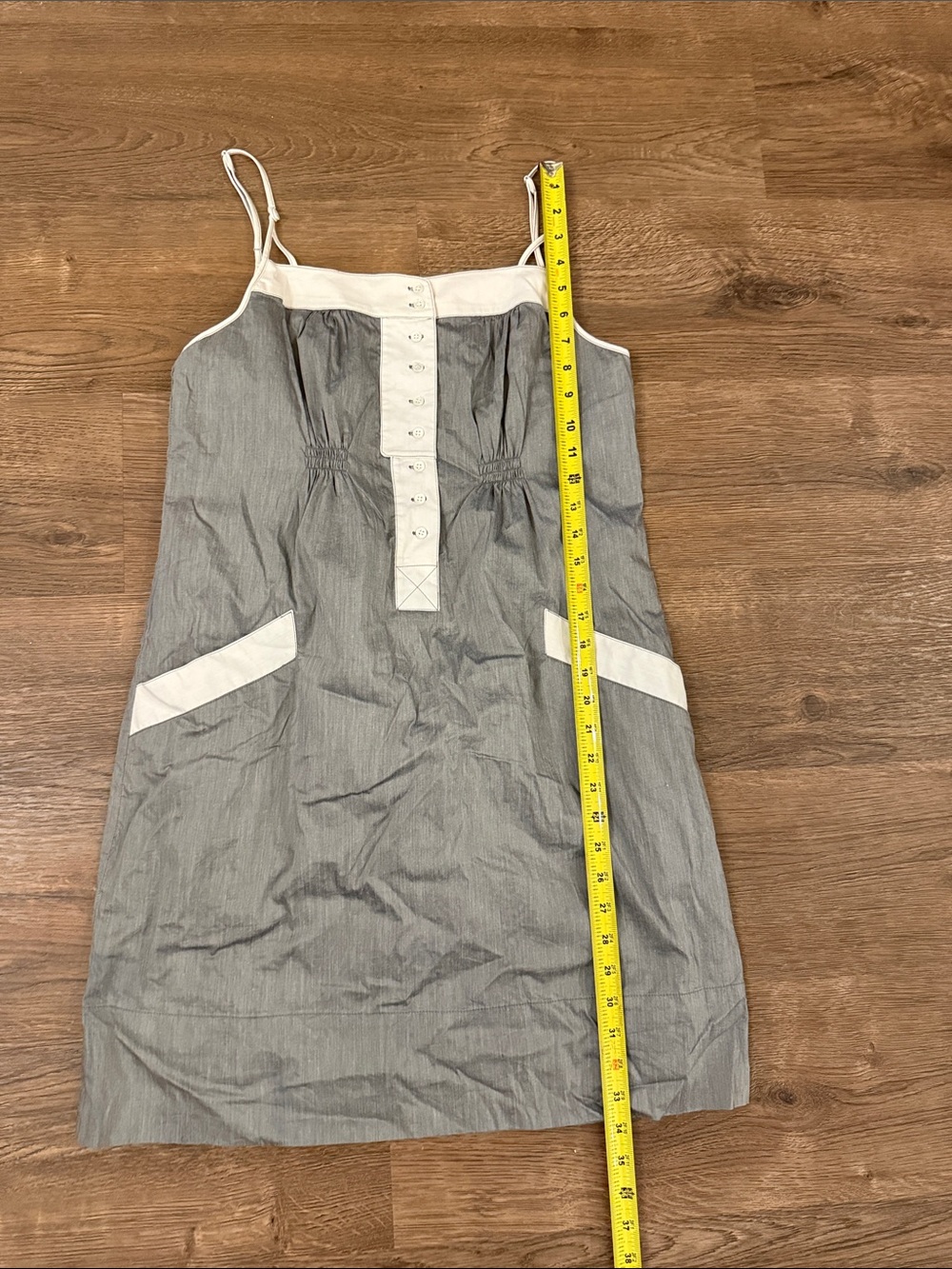 BCBGMaxAzria Gray and White Spaghetti-Strap Sundress